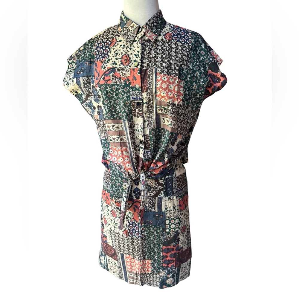 1970s 2-Piece Boho Patchwork Print, Cotton, Studded Embellishments Skirt Set